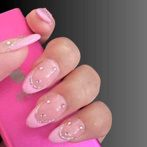 Pink chrome French tip nails 