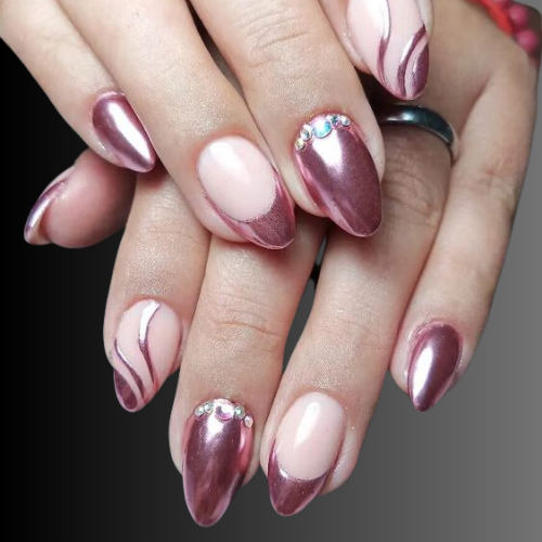 Pink chrome French tip nails 