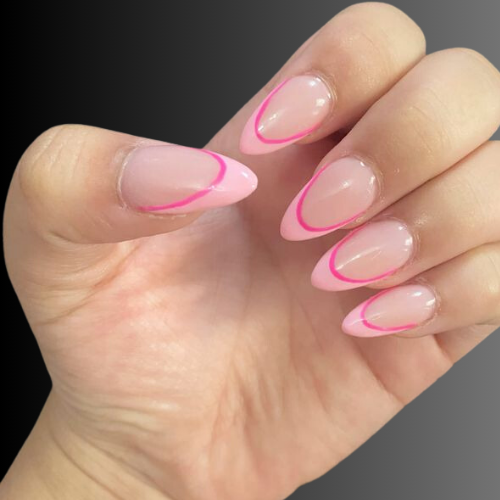 Pink chrome French tip nails 