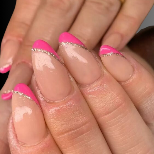 Pink chrome French tip nails 