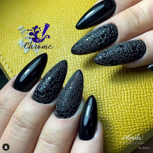 black and dark chrome nails