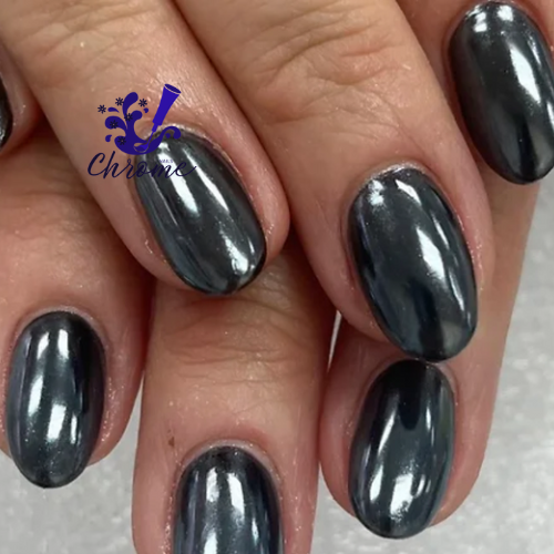 black and dark chrome nails