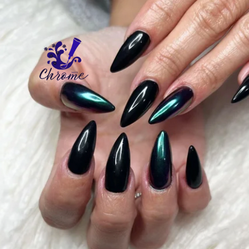 black and dark chrome nails