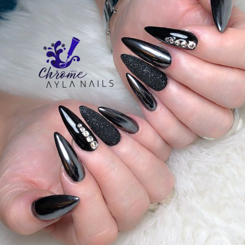 black and dark chrome nails