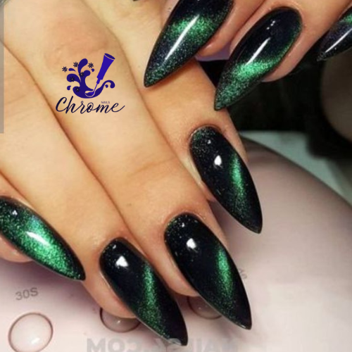 black and dark chrome nails