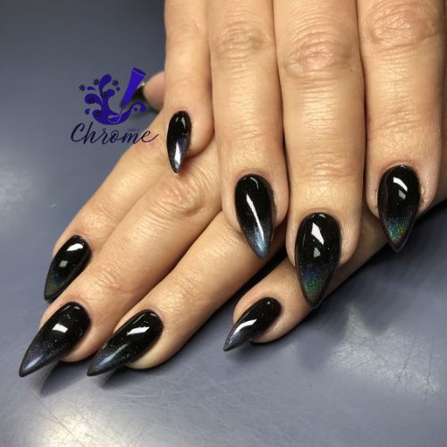 black and dark chrome nails