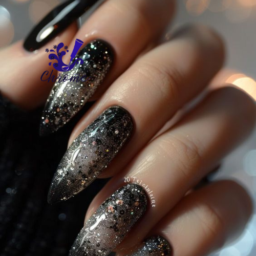 black and dark chrome nails