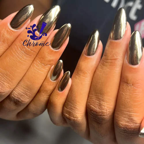 black and dark chrome nails