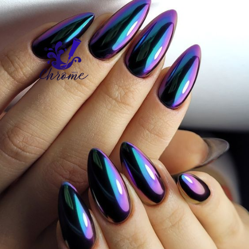 black and dark chrome nails