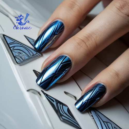 blue chrome nails