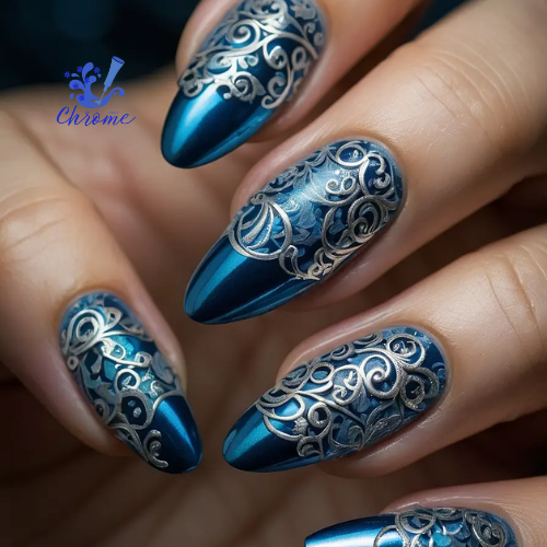 blue chrome nails