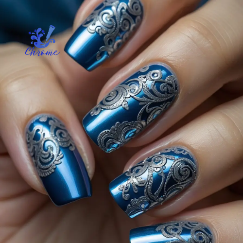 blue chrome nails