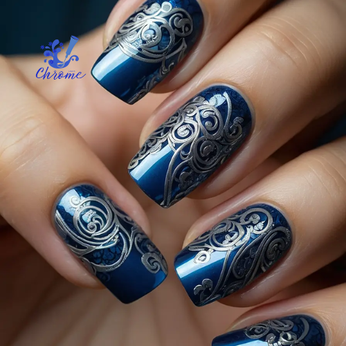 blue chrome nails