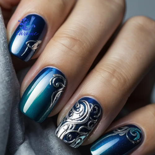 blue chrome nails