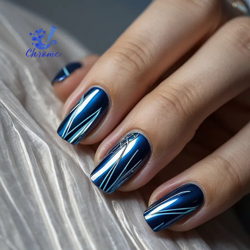 Blue Wave Nail Artistry, blue chrome nails