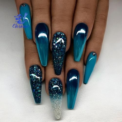 blue chrome nails