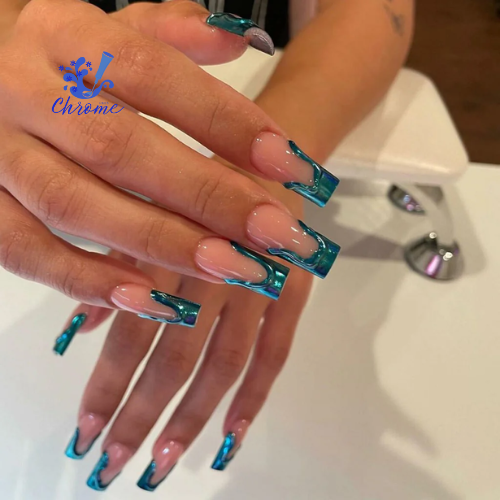 blue chrome nails