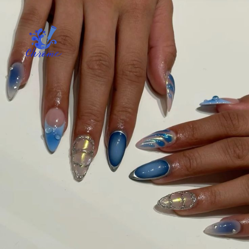 blue chrome nails