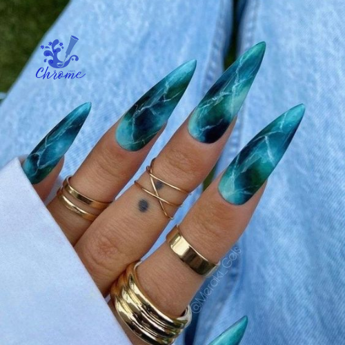 blue chrome nails