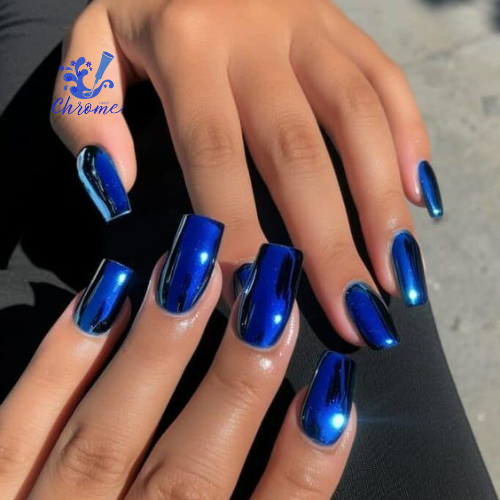 blue chrome nails