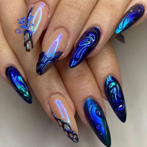 blue chrome nails