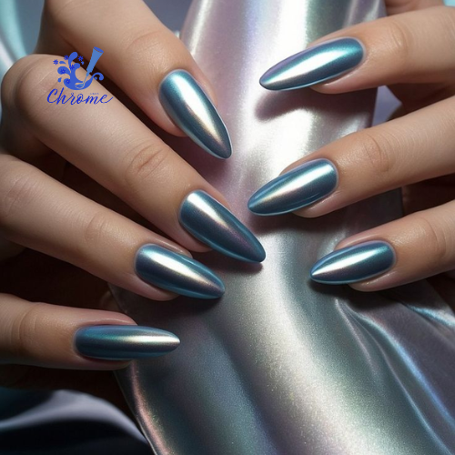 blue chrome nails