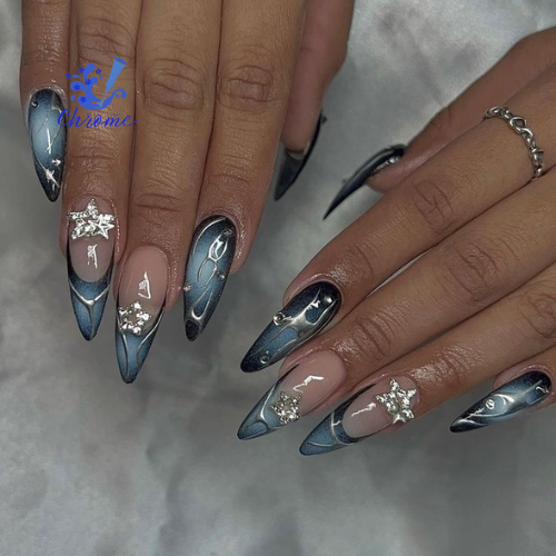 blue chrome nails