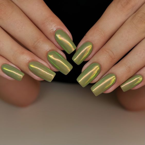 green chrome nails