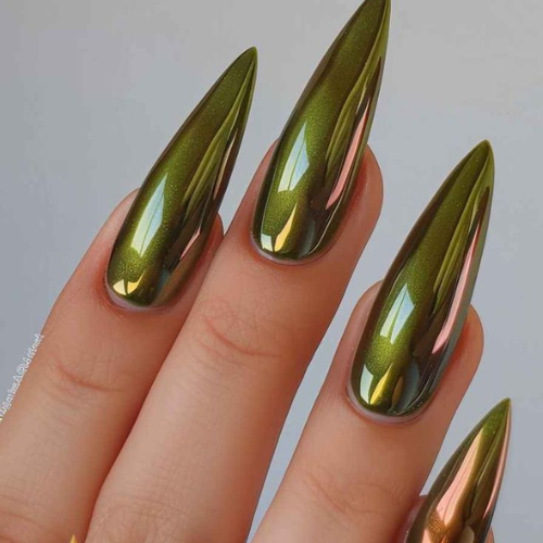 green chrome nails