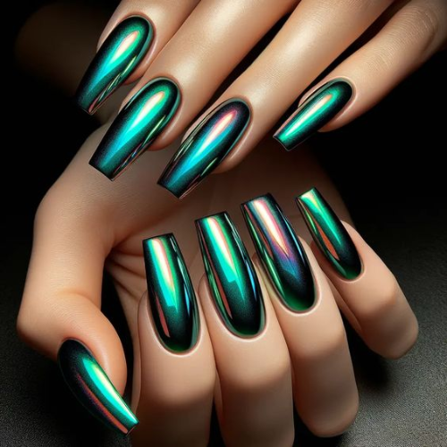 green chrome nails