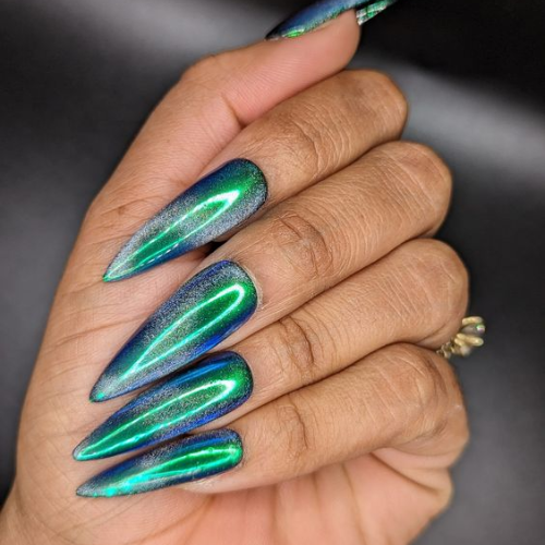 green chrome nails