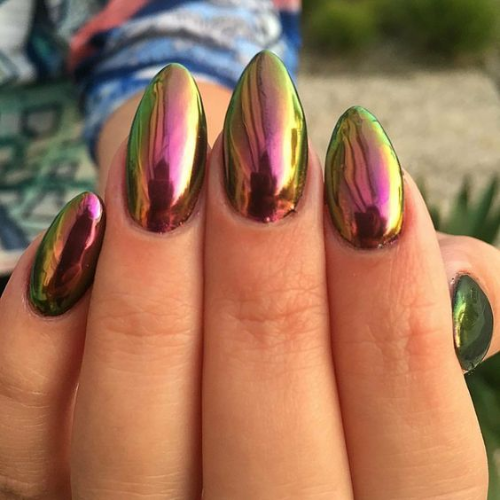 green chrome nails