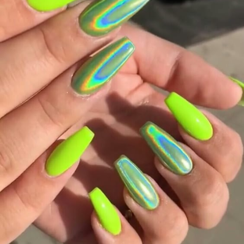 green chrome nails