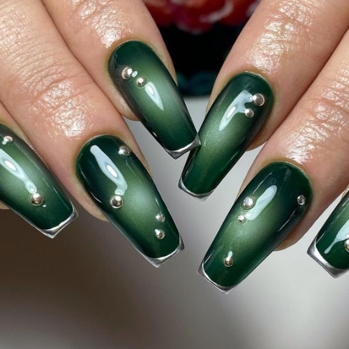 green chrome nails