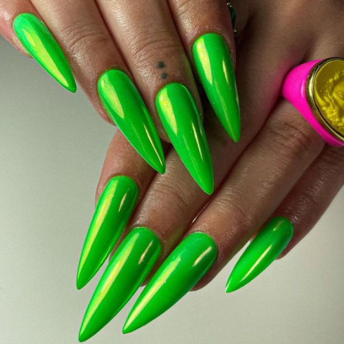 green chrome nails