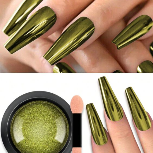 green chrome nails