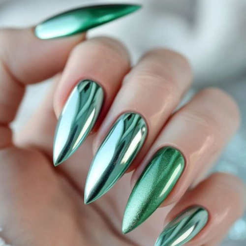 green chrome nails