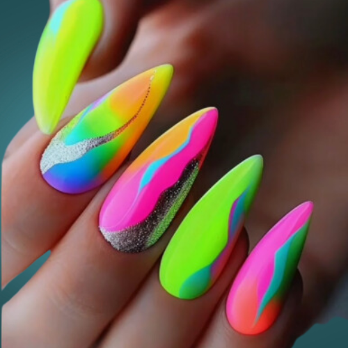 Neon Bright Summer Nails