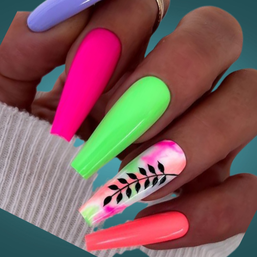 Neon Bright Summer Nails