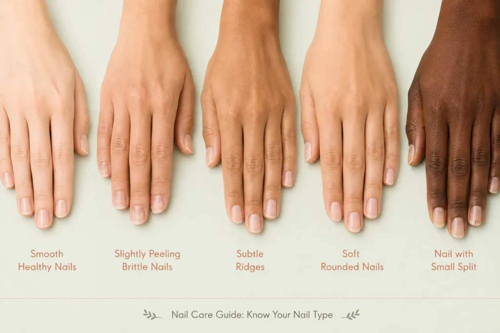 Nail care comparison chart showing five common nail types side by side